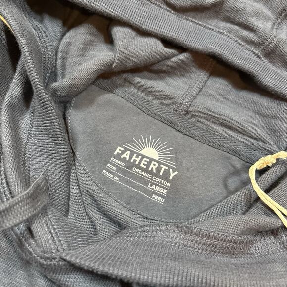 NWT Faherty Men's Size Large Sunwashed Slub Hoodie Blue Nights Organic Cotton - Picture 6 of 15